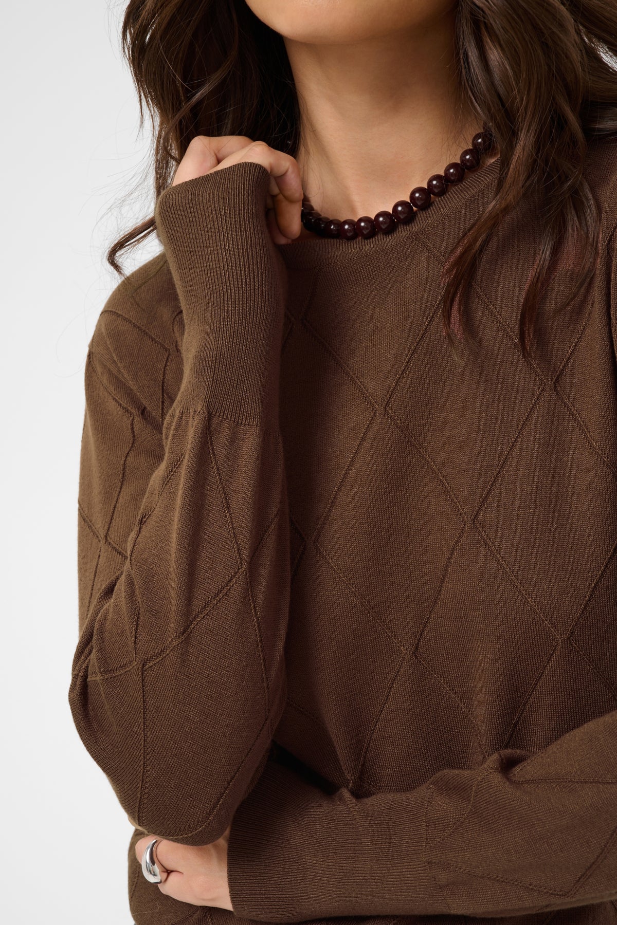 KAFFE KALIZZA ARGYLE LONG SLEEVE PULLOVER