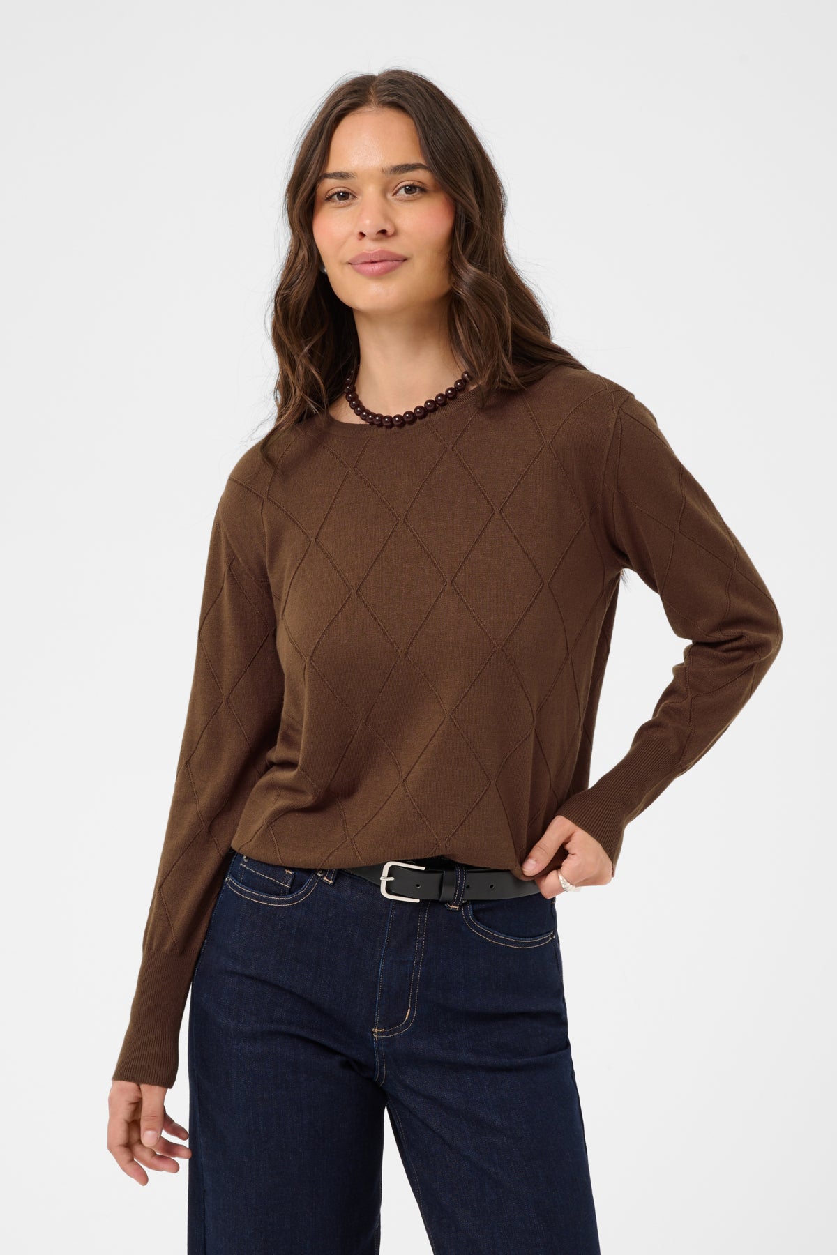 KAFFE KALIZZA ARGYLE LONG SLEEVE PULLOVER