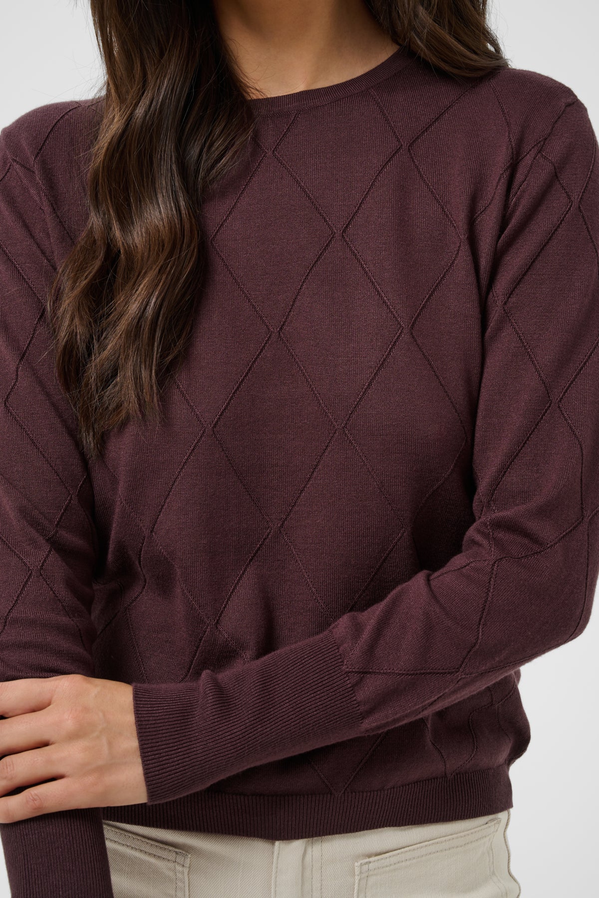 KAFFE KALIZZA ARGYLE LONG SLEEVE PULLOVER
