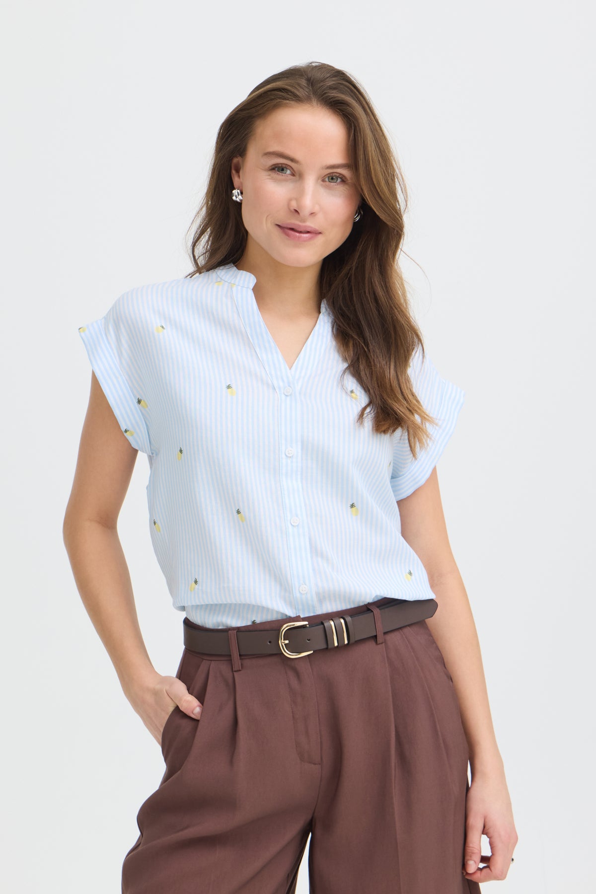 B YOUNG BYSILAS CAP SLEEVE COTTON SHIRT