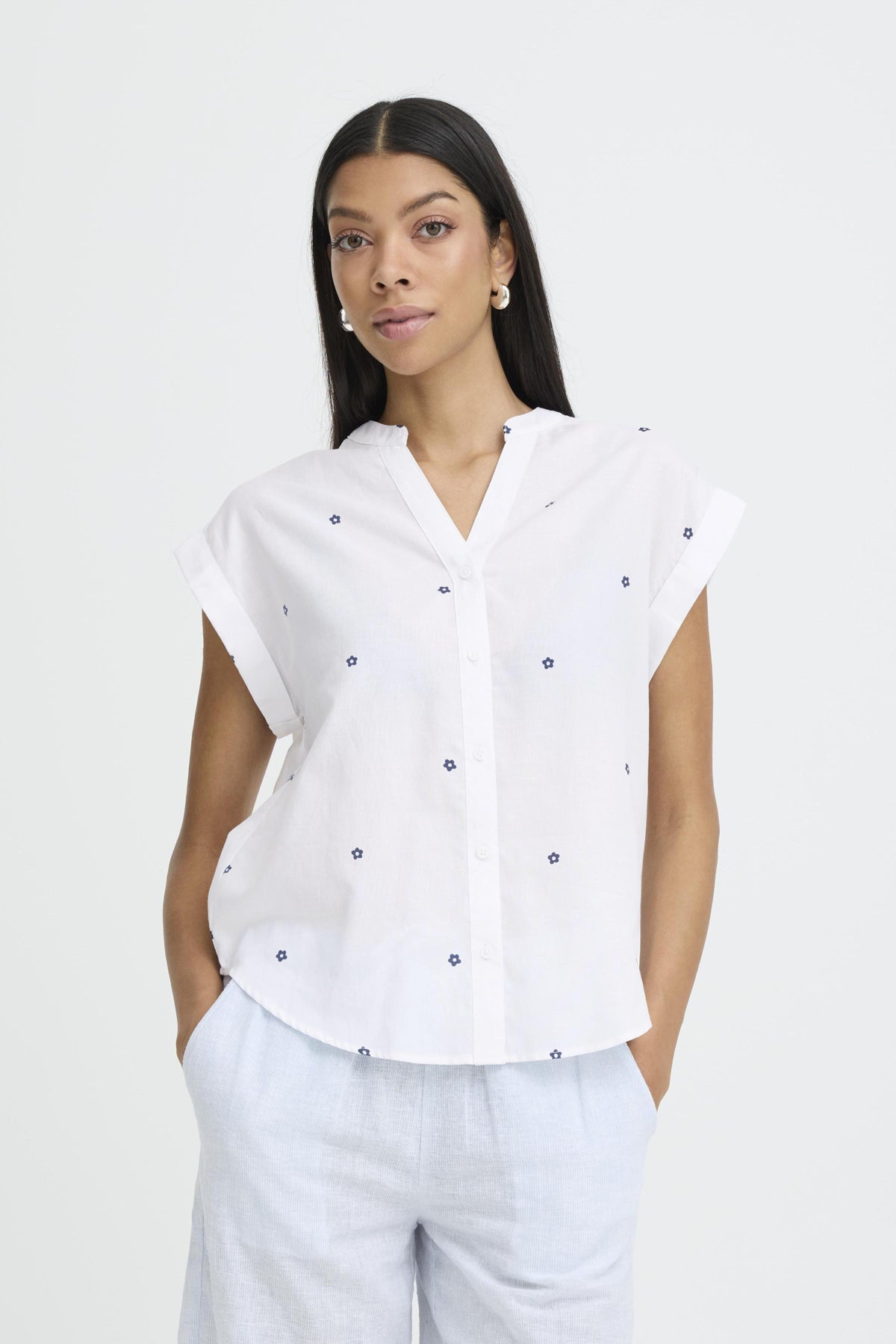 B YOUNG BYSILAS CAP SLEEVE COTTON SHIRT