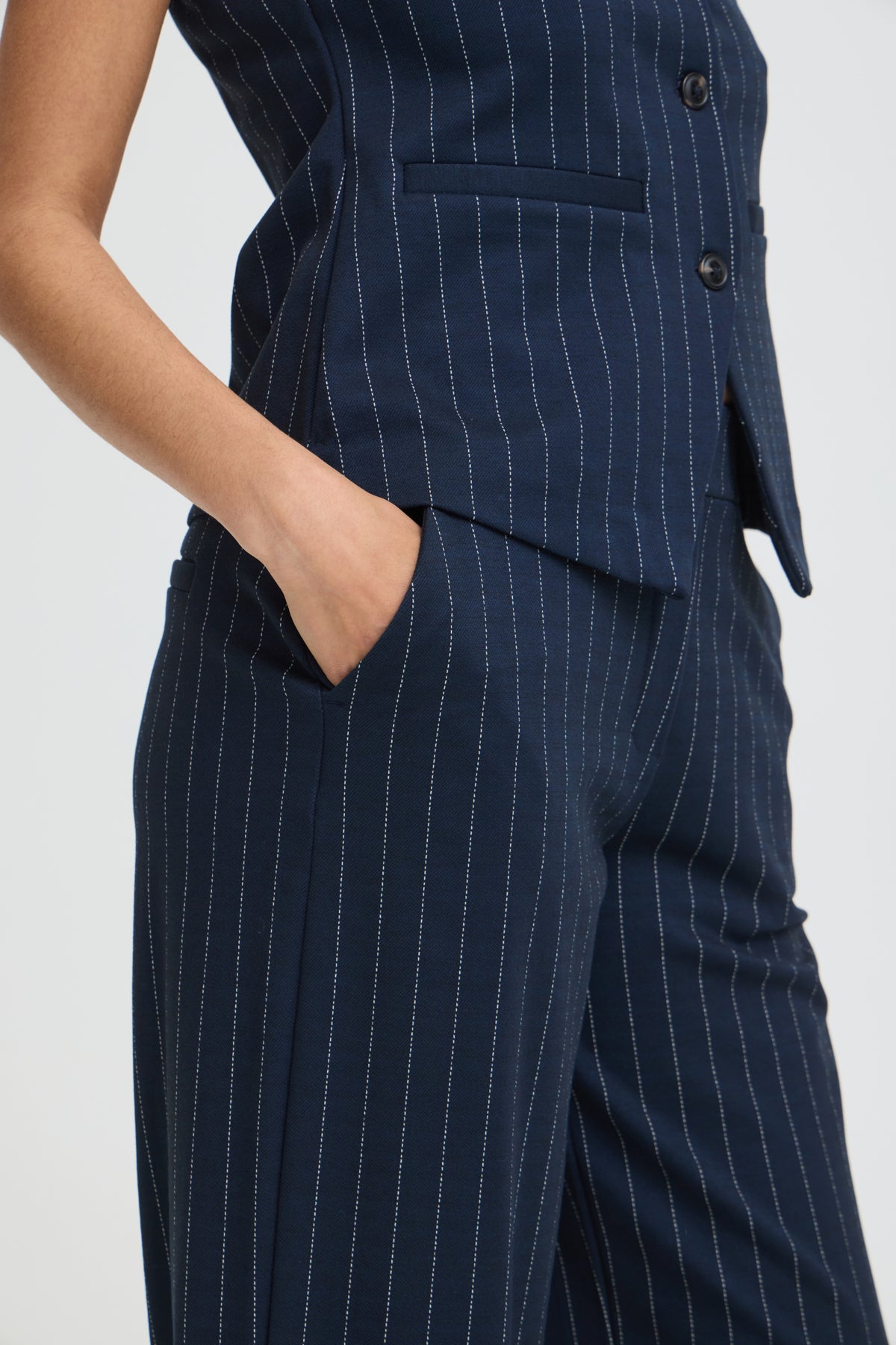 B YOUNG BYROWAN PINSTRIPE WIDE PANTS