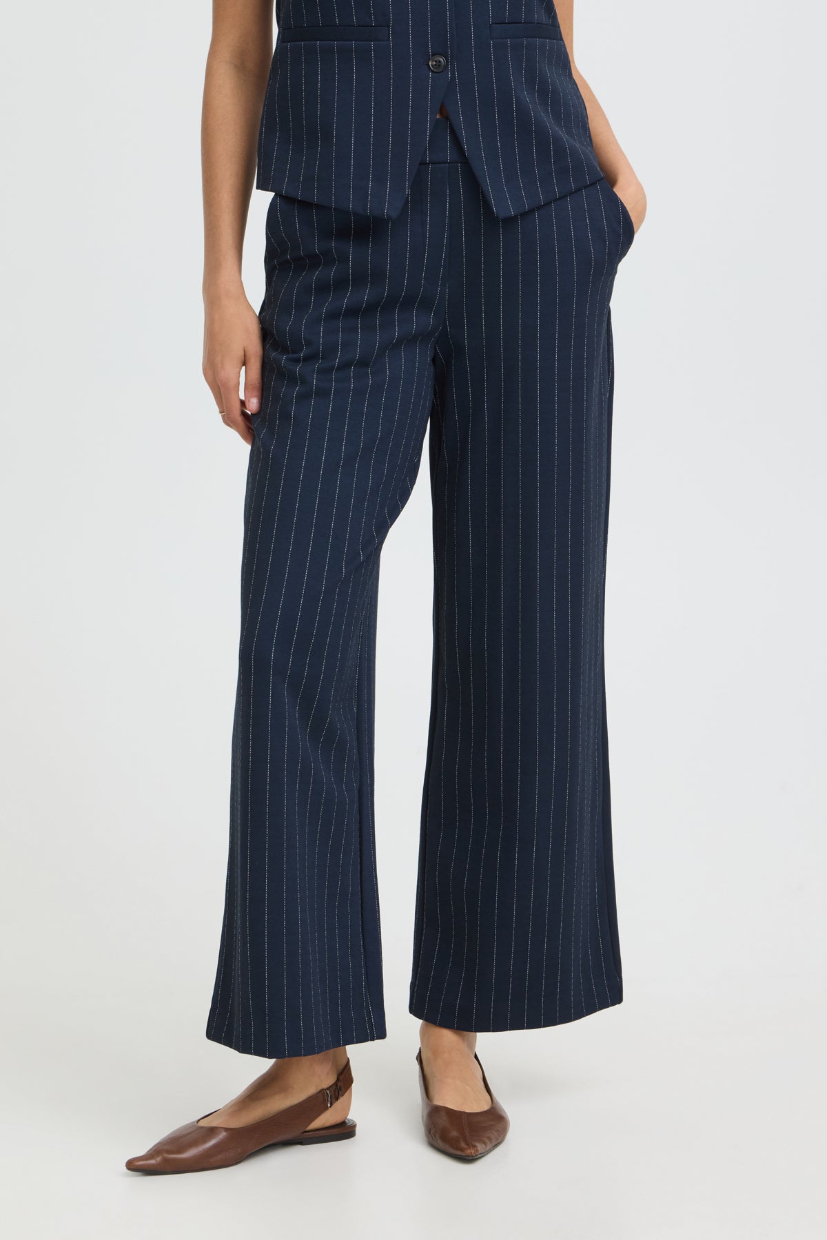 B YOUNG BYROWAN PINSTRIPE WIDE PANTS