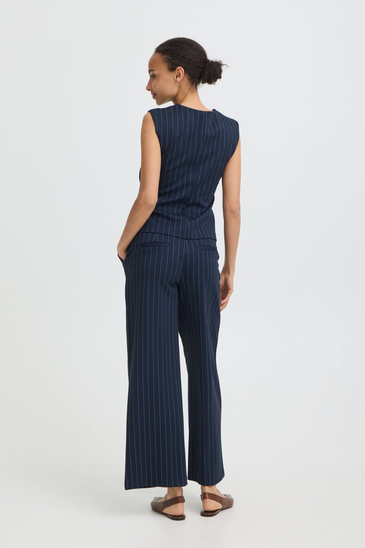 B YOUNG BYROWAN PINSTRIPE WIDE PANTS