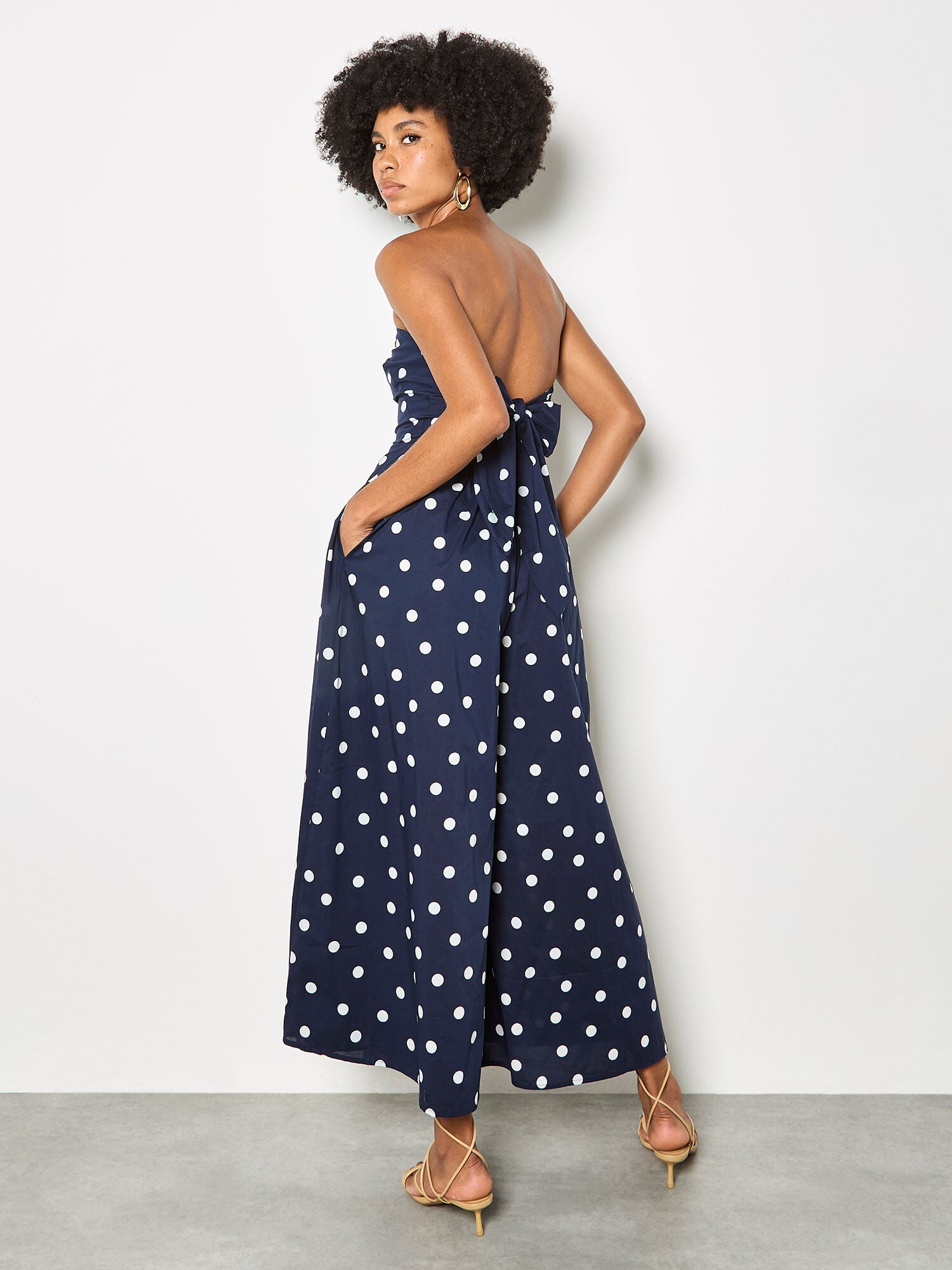 APRICOT POLKA DOT BACK BOW JUMPSUIT