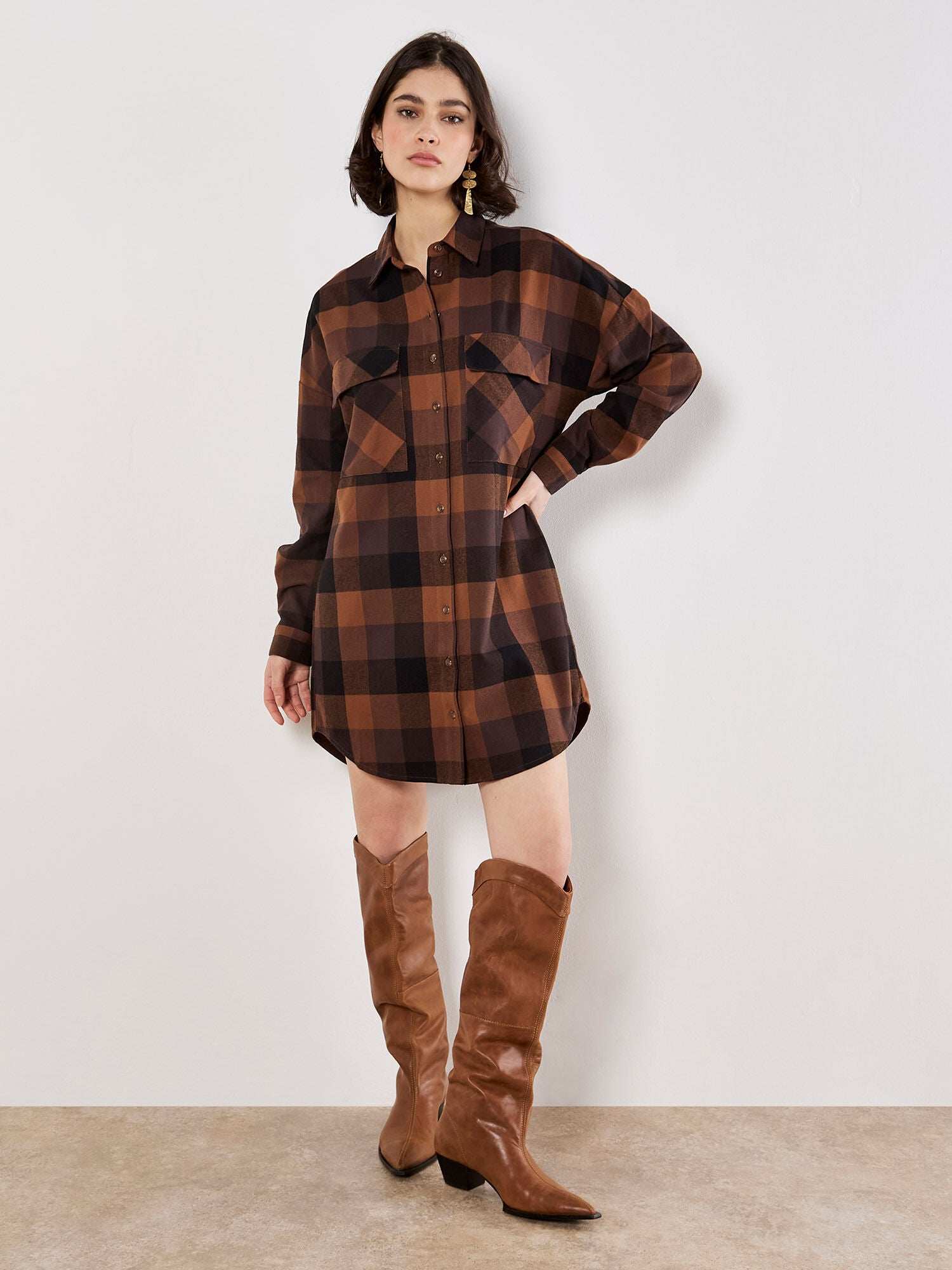 APRICOT CHECK OVERSIZED SHIRT DRESS