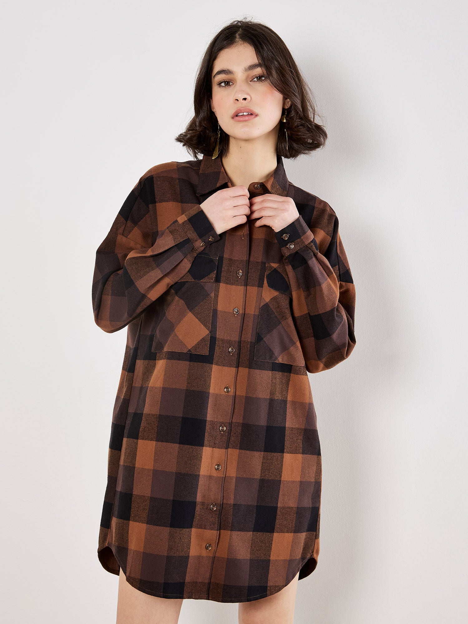 APRICOT CHECK OVERSIZED SHIRT DRESS