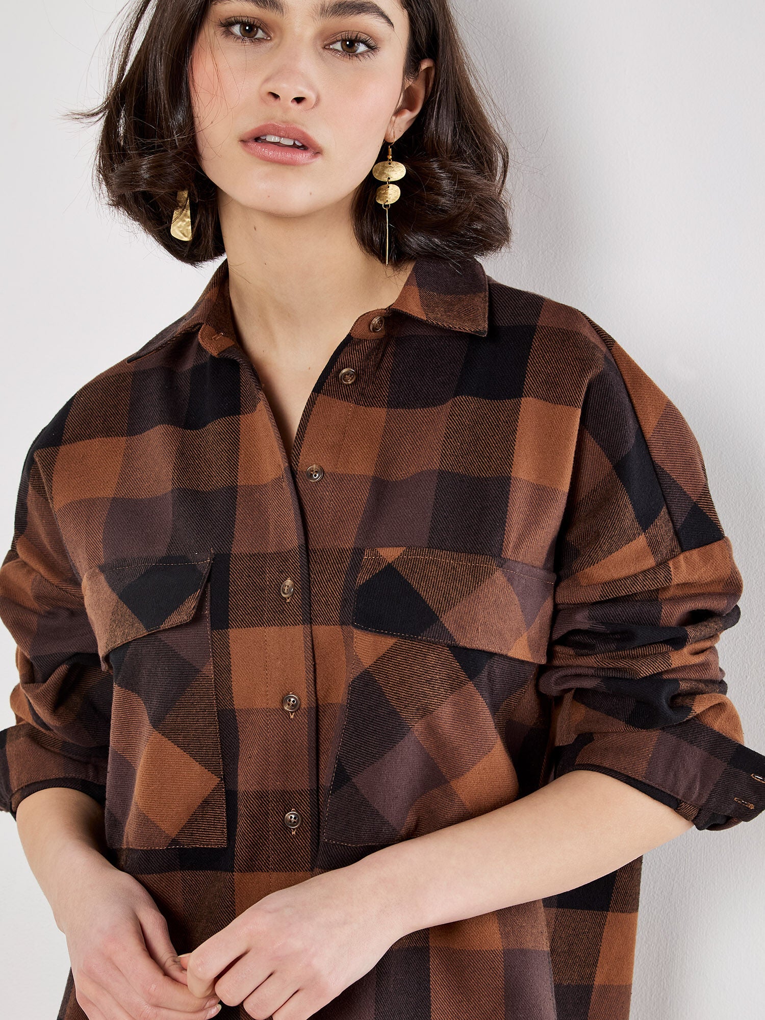 APRICOT CHECK OVERSIZED SHIRT DRESS