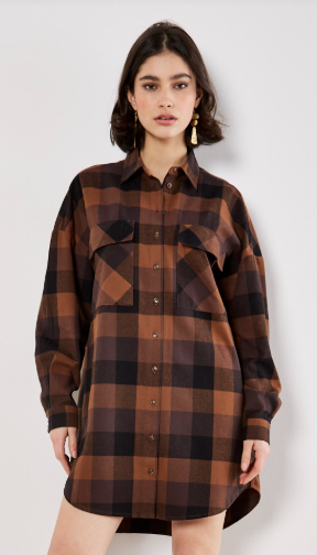 APRICOT CHECK OVERSIZED SHIRT DRESS