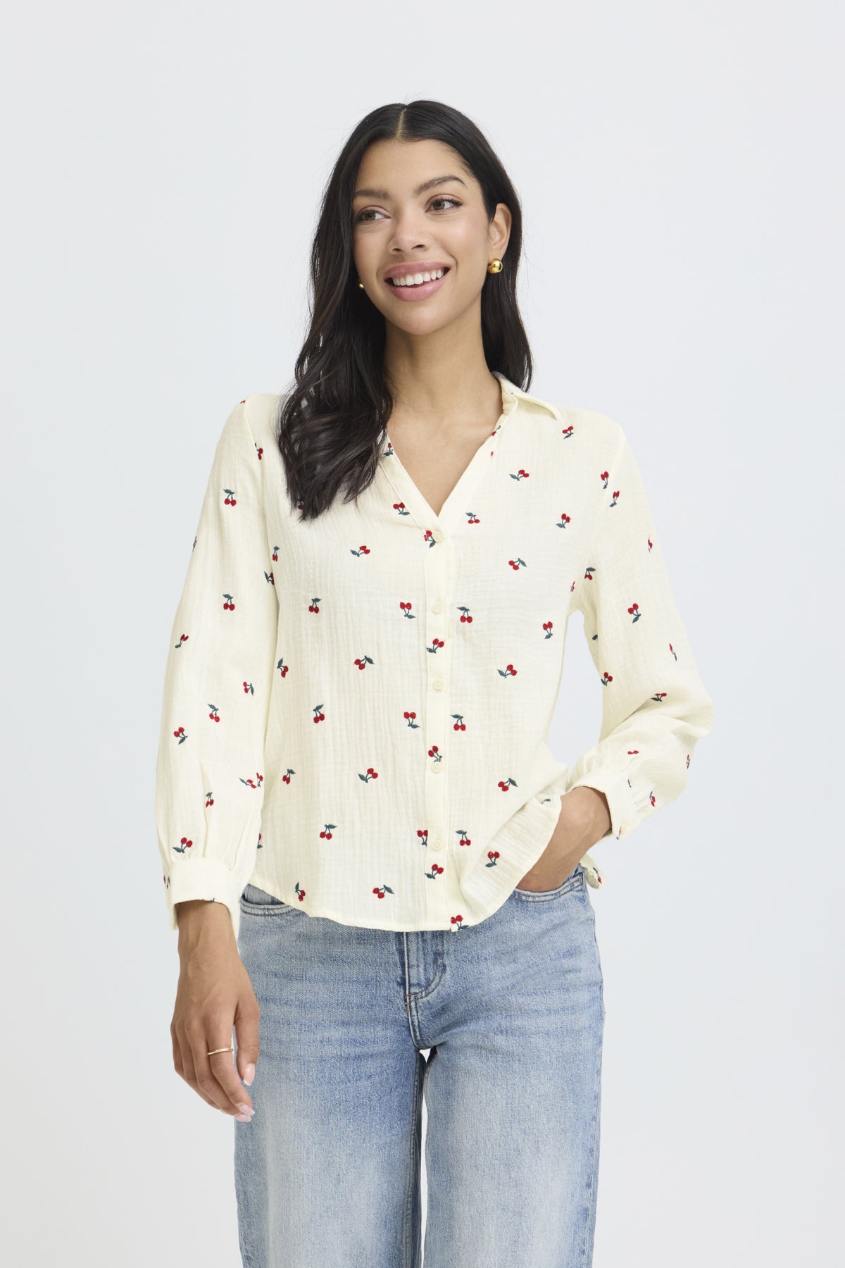B YOUNG BYIBERLIN EMBROIDERED CHERRY SHIRT