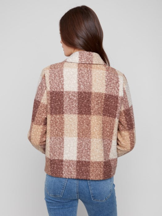 CHARLI B KNIT PLAID BOUCLE JACKET