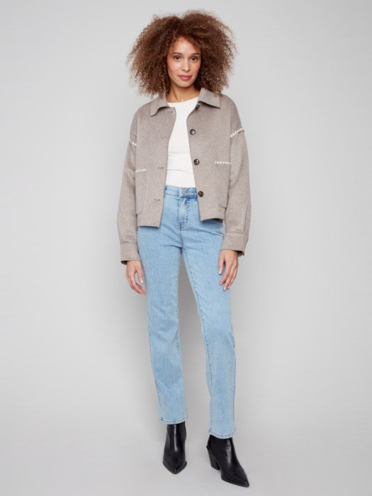 CHARLI B DOUBLE FACE WOOL BLEND JACKET WITH BLANKET STITCH