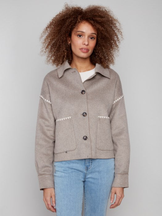 CHARLI B DOUBLE FACE WOOL BLEND JACKET WITH BLANKET STITCH