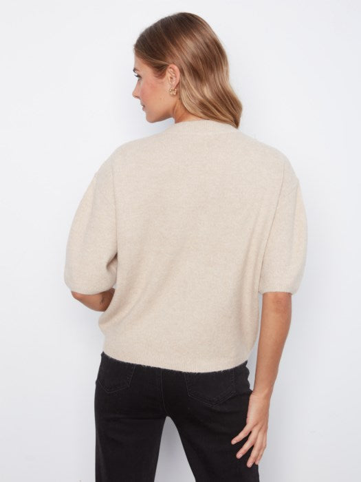 CHARLI B ELBOW SLEEVE BIG FLOWER SWEATER