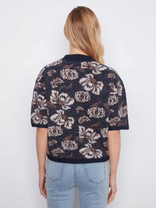 CHARLI B ELBOW SLEEVE FLORAL PRINT SWEATER