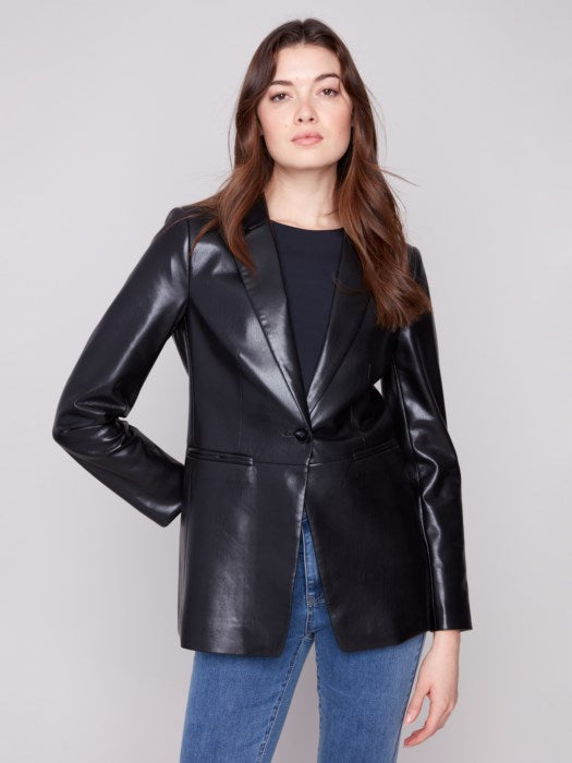 CHARLI B FAUX LEATHER BLAZER