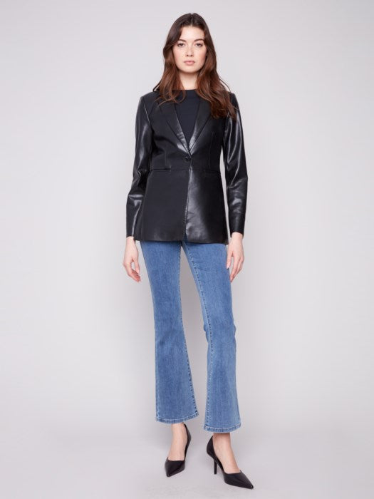 CHARLI B FAUX LEATHER BLAZER