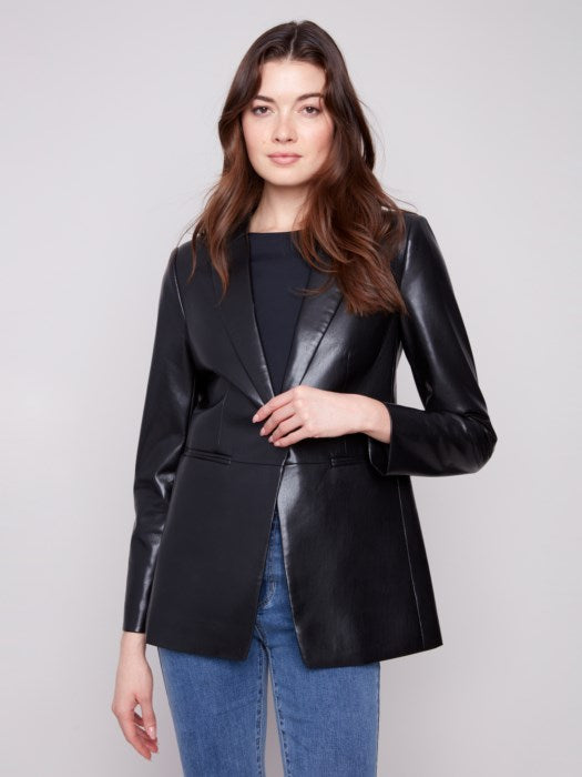 CHARLI B FAUX LEATHER BLAZER