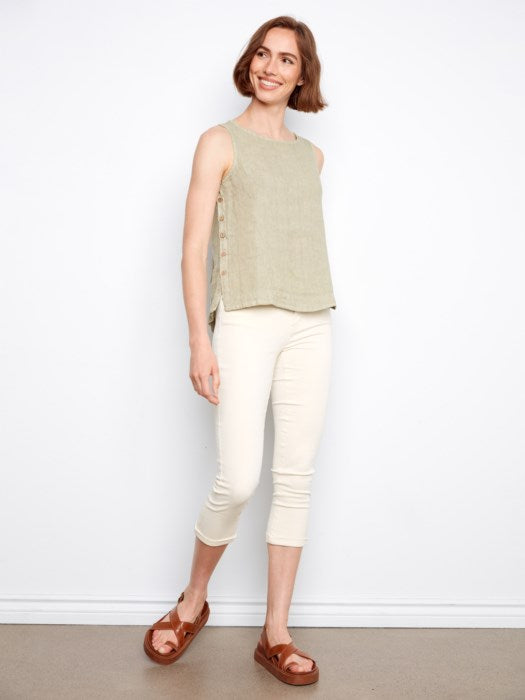 CHARLI B LINEN SIDE BUTTON TANK