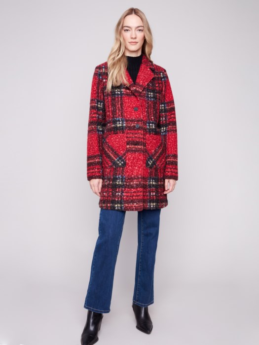 CHARLI B PLAID BOUCLE COAT