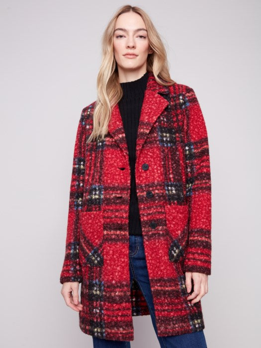 CHARLI B PLAID BOUCLE COAT