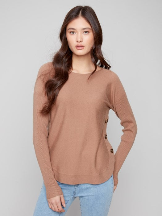 CHARLI B BOAT NECK BUTTON SWEATER