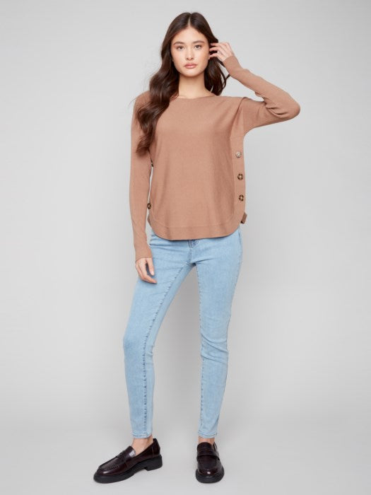 CHARLI B BOAT NECK BUTTON SWEATER