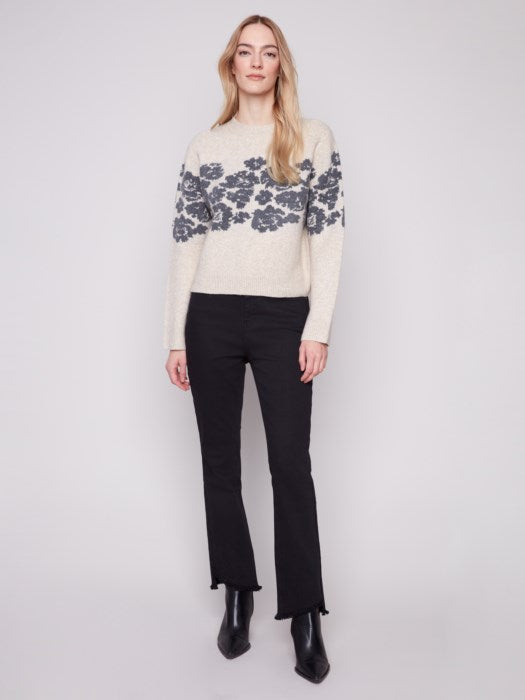 CHARLI B FLORAL PRINT CREW NECK SWEATER