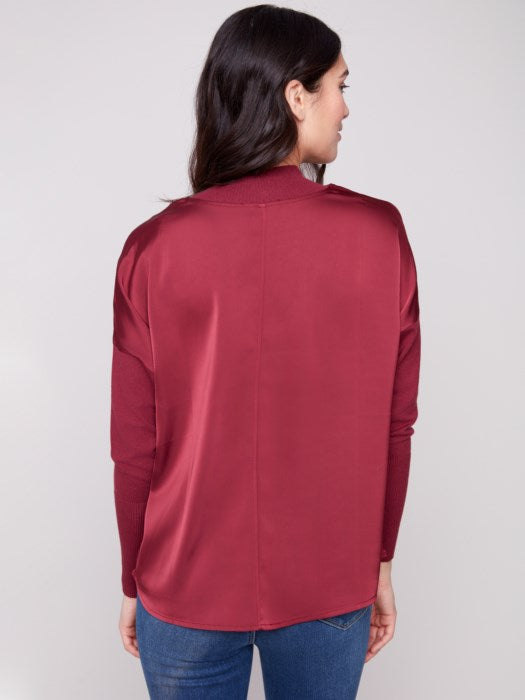 CHARLI B MOCK NECK SATIN KNIT COMBO TOP