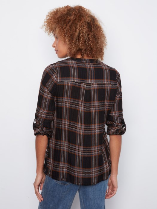 CHARLI B DOUBLE COTTON GAUZE ROLL UP SLEEVE BLOUSE