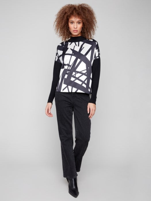 CHARLI B PRINTED MOCK NECK TOP
