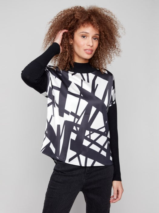 CHARLI B PRINTED MOCK NECK TOP