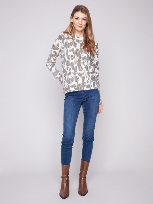 CHARLI B REVERSBLE PRINT LIGHT WEIGHT KNIT SWEATER