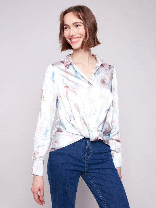 CHARLI B PRINTED LONG SLEEVE BUTTON DOWN SHIRT