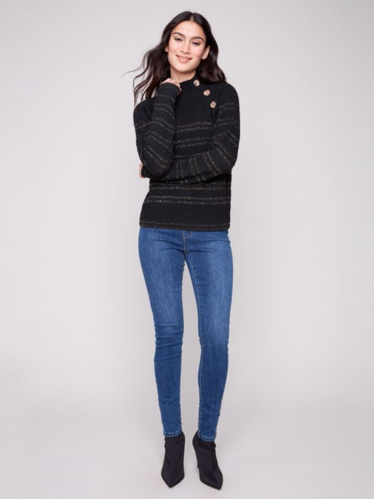 CHARLI B STRIPED RAGLAN MOCK NECK SWEATER