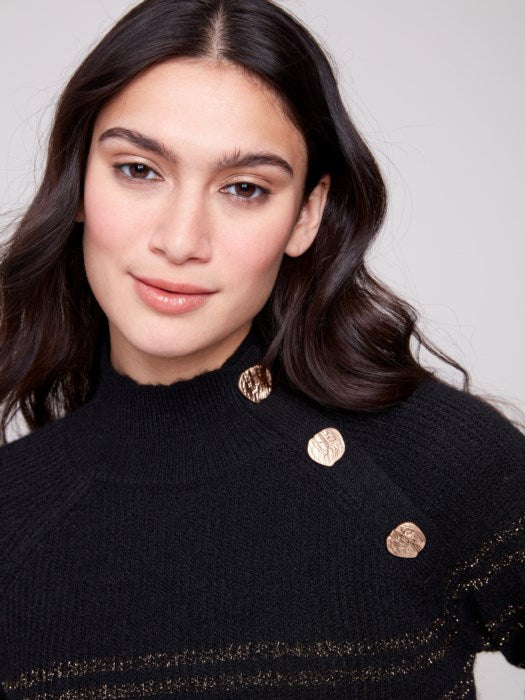 CHARLI B STRIPED RAGLAN MOCK NECK SWEATER