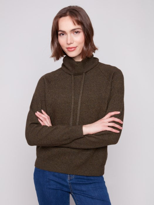 CHARLI B TEXTURED COWL NECK SWEATER