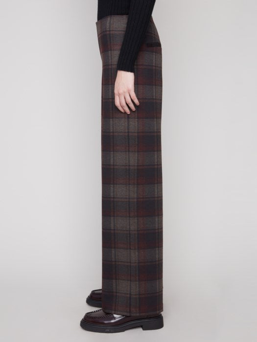 CHARLI B WIDE LEG PRINTED PLAID PANTS
