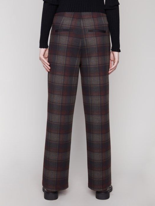 CHARLI B WIDE LEG PRINTED PLAID PANTS