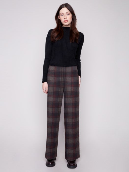 CHARLI B WIDE LEG PRINTED PLAID PANTS