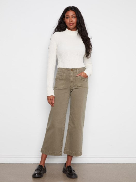 CHARLI B CROPPED  COTTON WIDE LEG PATCH POCKET PANT