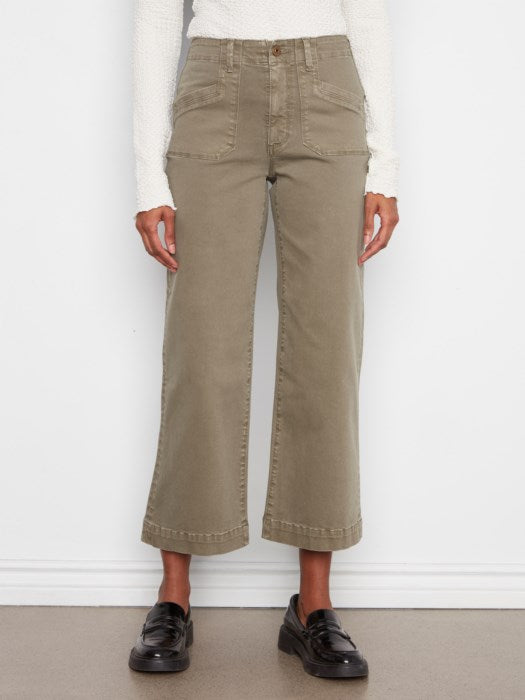 CHARLI B CROPPED  COTTON WIDE LEG PATCH POCKET PANT