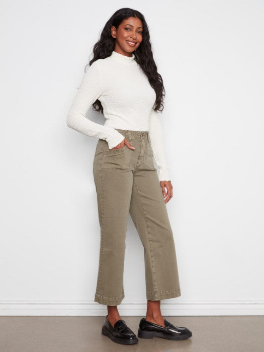 CHARLI B CROPPED  COTTON WIDE LEG PATCH POCKET PANT