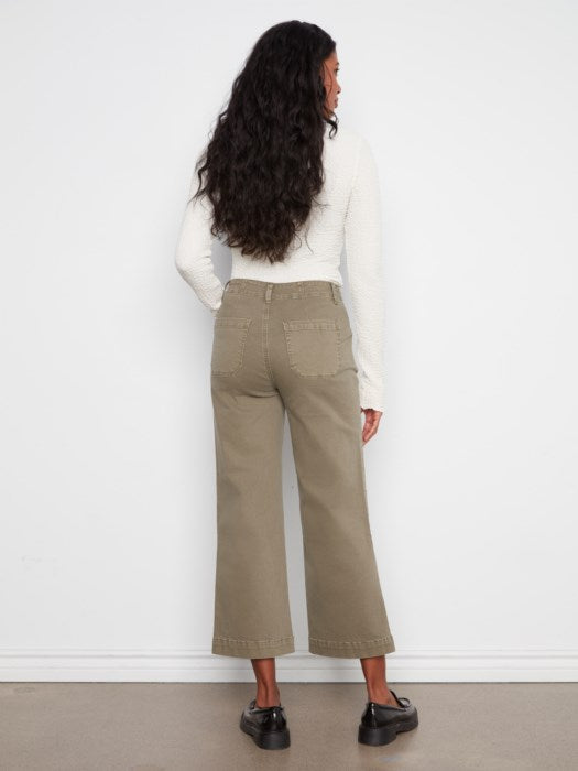 CHARLI B CROPPED  COTTON WIDE LEG PATCH POCKET PANT