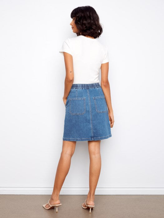 CHARLI B DRAWSTRING DENIM SKORT