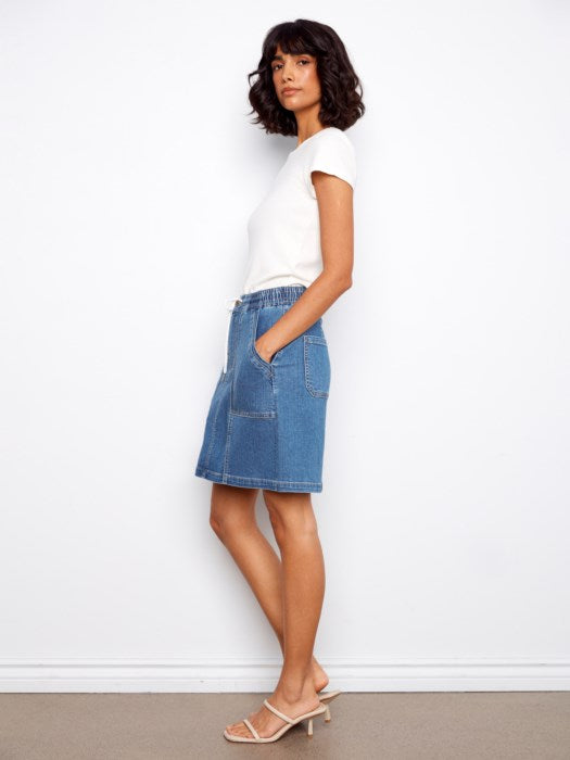 CHARLI B DRAWSTRING DENIM SKORT
