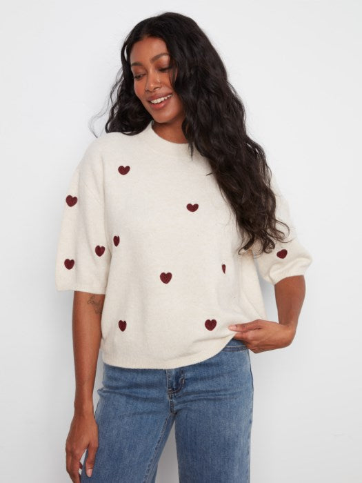 CHARLI B ELBOW LENGTH SLEEVE EMBROIDERED SWEATER