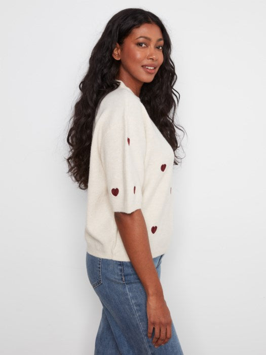 CHARLI B ELBOW LENGTH SLEEVE EMBROIDERED SWEATER