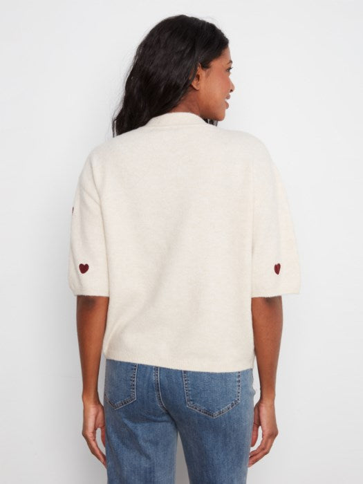 CHARLI B ELBOW LENGTH SLEEVE EMBROIDERED SWEATER