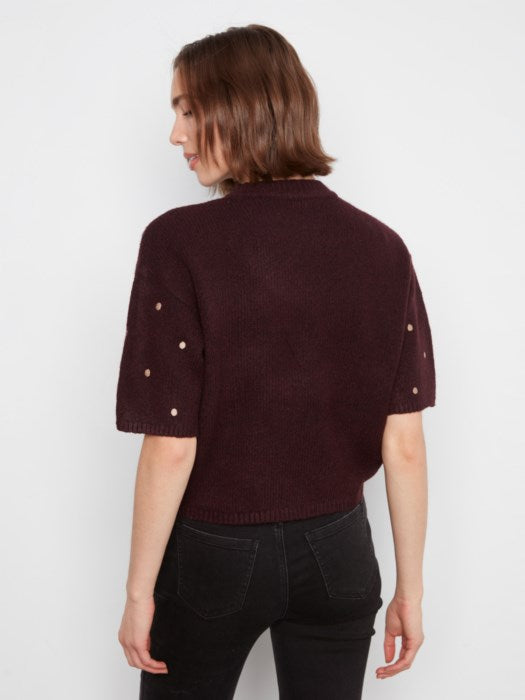 CHARLI B ELBOW LENGTH SLEEVE EMBROIDERED SWEATER